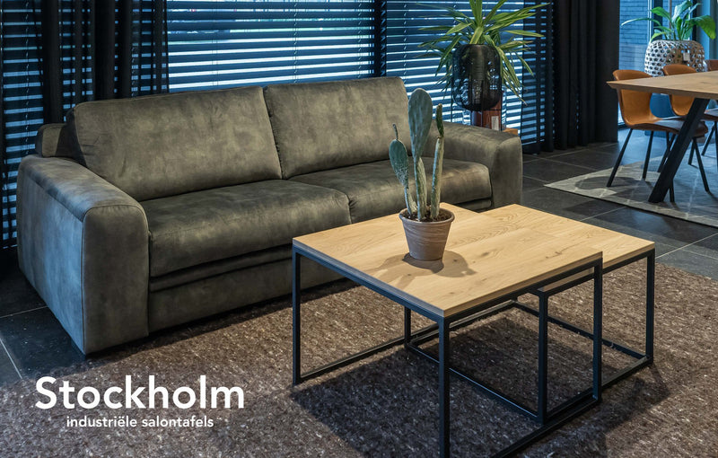 STOCKHOLM - Set van 2 industriële salontafels 70x70cm + 60x60cm - Gesloten structuur
