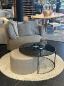 Salontafel met poef – Glas & textiel - Ø83 + Ø60 cm