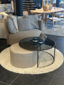 Salontafel met poef – Glas & textiel - Ø83 + Ø60 cm