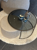 Salontafel met poef – Glas & textiel - Ø83 + Ø60 cm