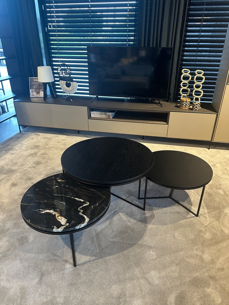 Salontafelset ‘trio nero’ – Hout, marmer & staal - Set van 3 tafels