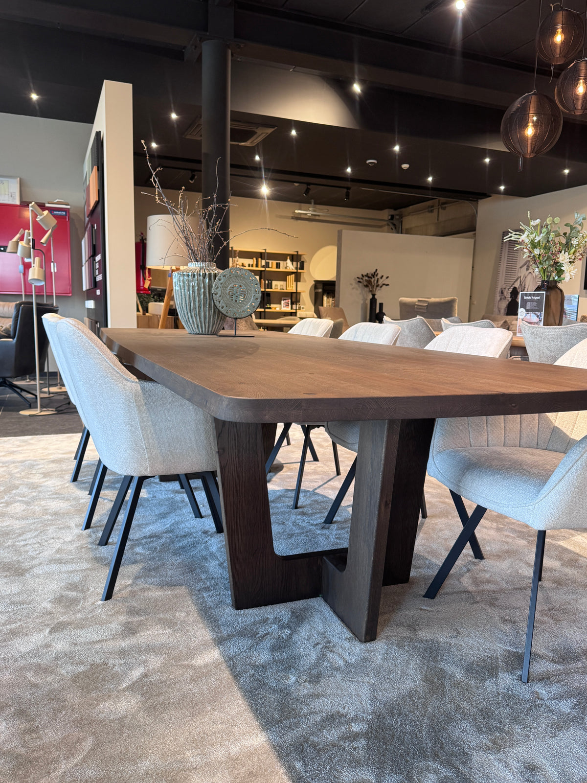 Half ovaal eettafel 'Vienna' - Houten kruisonderstel L-vorm massief eik