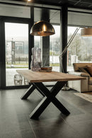 OSLO - Eiken Boomstamtafel - X-poten uit staal