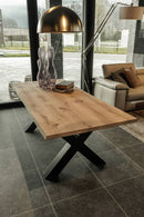 OSLO - Eiken Boomstamtafel - X-poten uit staal