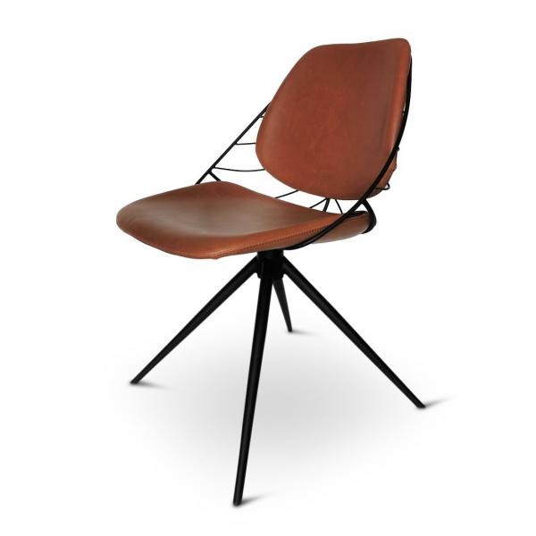 RAFAEL - Roterende stoel - PU cognac - Metalen poot zwart