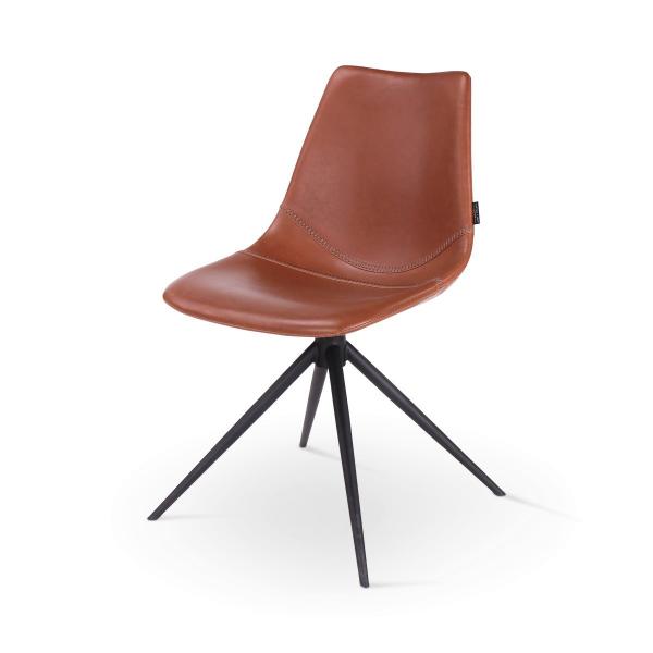 OMAR - Roterende stoel - PU cognac - Metalen poot zwart