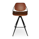 RAFAEL - Roterende barstoel - PU cognac - Metalen poot zwart