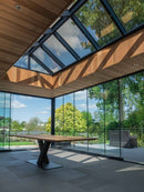 DUBLIN - Eettafel met facetkant - Centrale V-onderstel uit staal