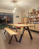 OSLO - Eiken Boomstamtafel - Omgekeerde V-poten uit staal